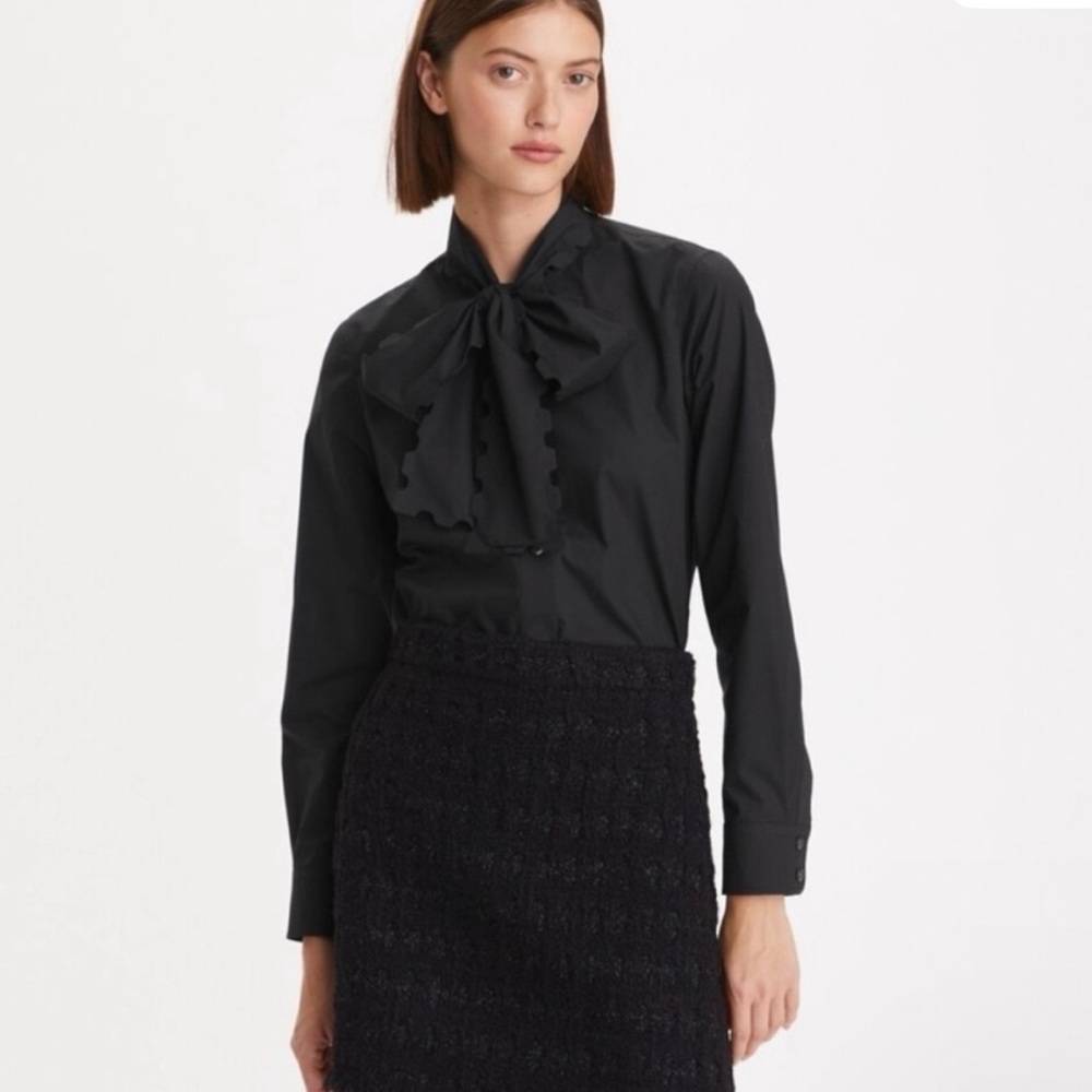 Tory Burch scalloped poplin bow blouse